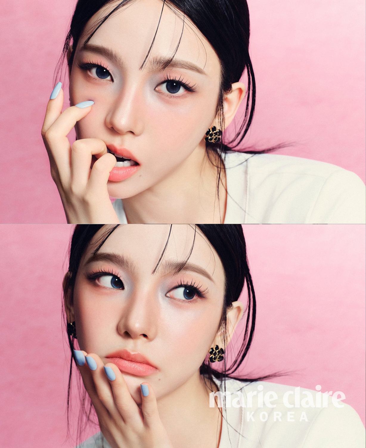 Karina for Marie Claire Korea against a pink background