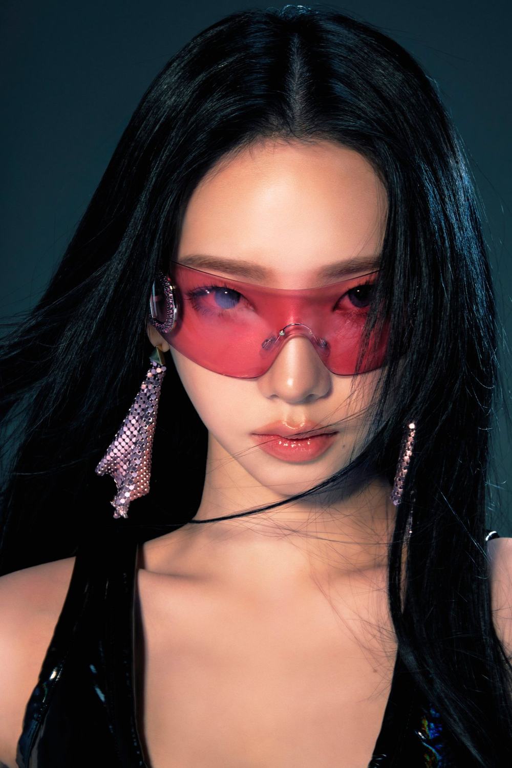 Karina in red visor styling for Whiplash era imagery