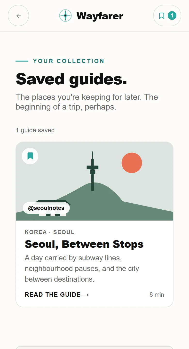 Saved collection showing the Seoul guide