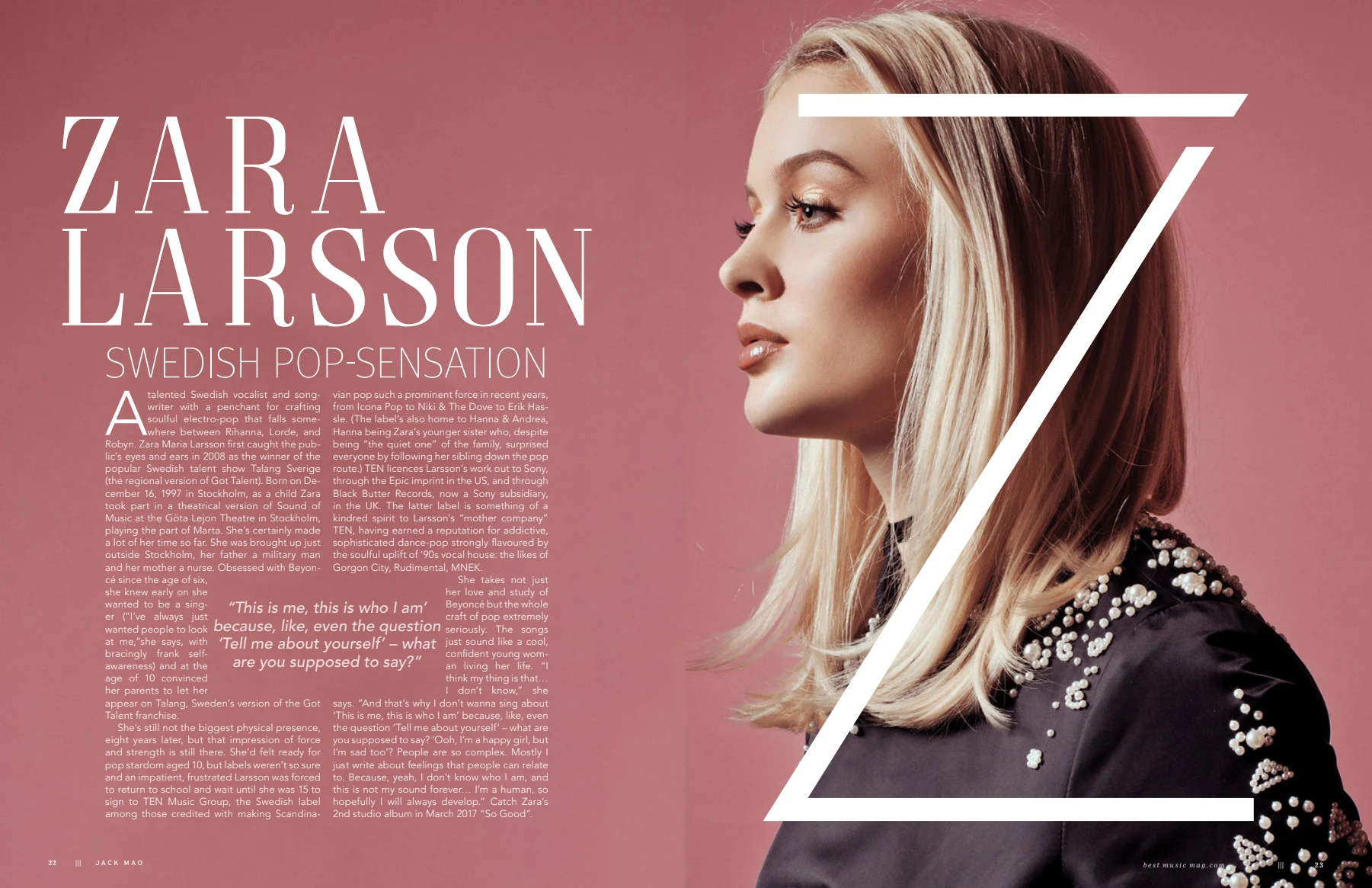 Preview of the final Zara Larsson double-page editorial spread